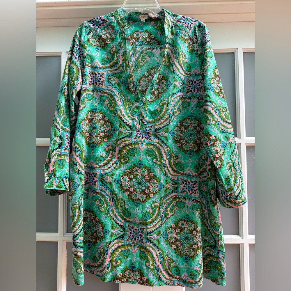 J Crew Tunic Mini Dress Green Paisley Beach Cover… - image 4